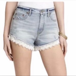 Free People Denim Distressed Lace Shorts Festival Boho